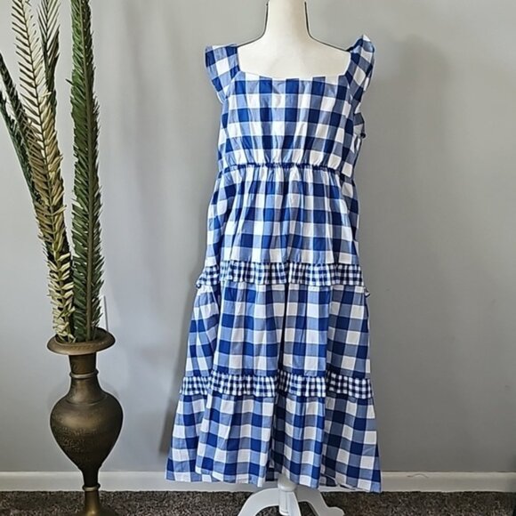 J. Crew Factory Blue and White Check and Gingham Sun Dress NWT - Picture 2 of 15